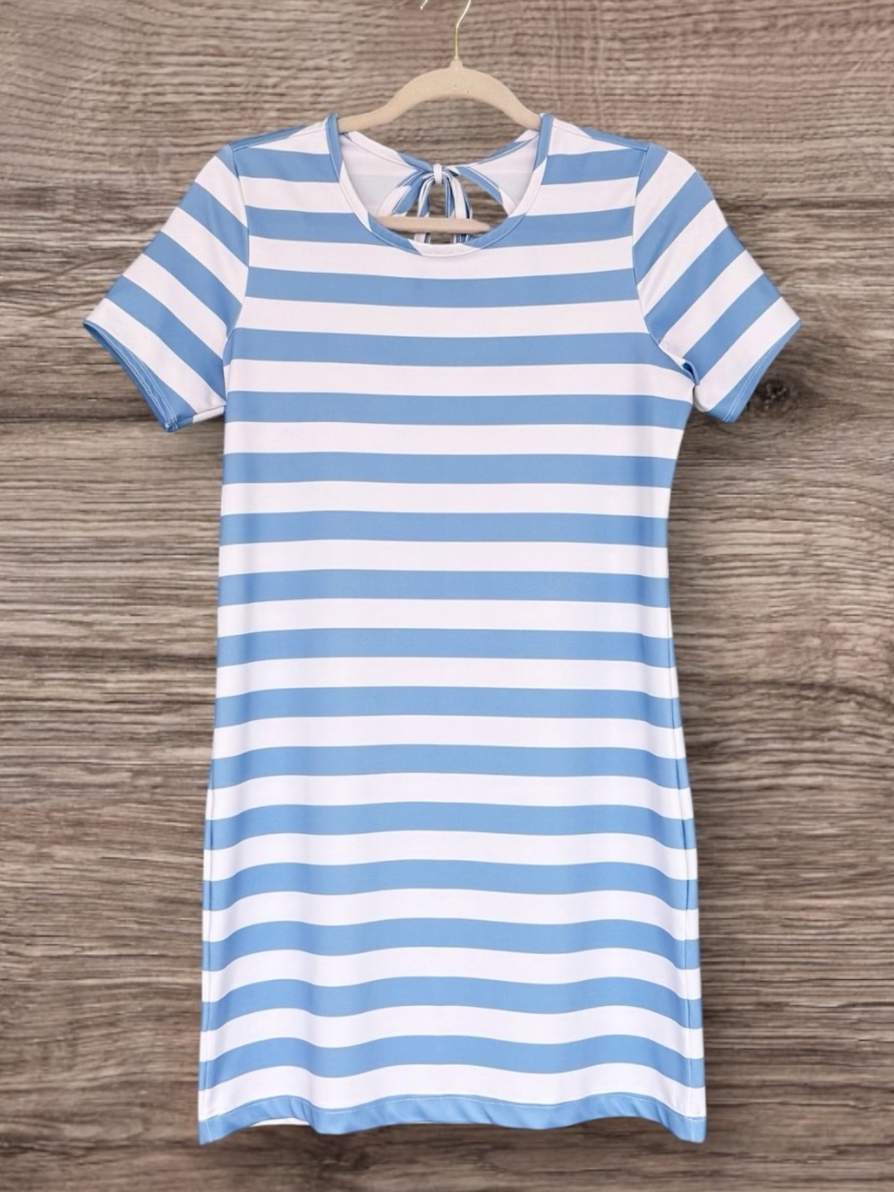 0711 Dudley Stephens Bali Dress Summer Ice Blue Stripe Luxe Stretch XS